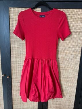 GAP Bright Red Short Sleeve Bubble Skirt Dress